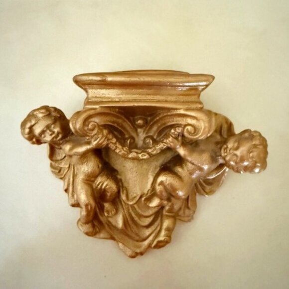 Vintage Gold Angel Cherub Wall Shelf Shabby Romantic Decor - Picture 1 of 3
